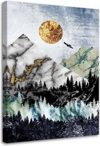 Schilderij Gouden maan en bergen, 2 maten, marmerlook, Premium print