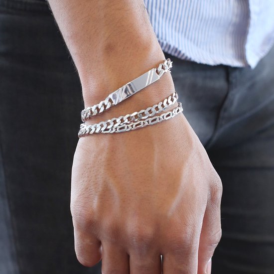 Lucardi Heren armband met gourmet schakel - Echt Zilver - Armband - Cadeau  - 19 cm -... | bol