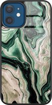 iPhone 12 hoesje glass - Groen marmer / Marble | Apple iPhone 12  case | Hardcase backcover zwart