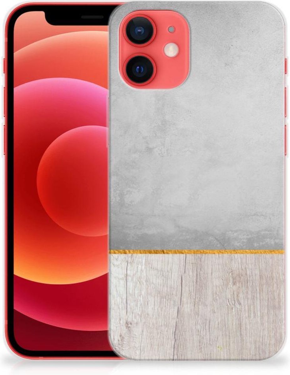 iPhone 12 Mini Bumper Hoesje Wood Concrete