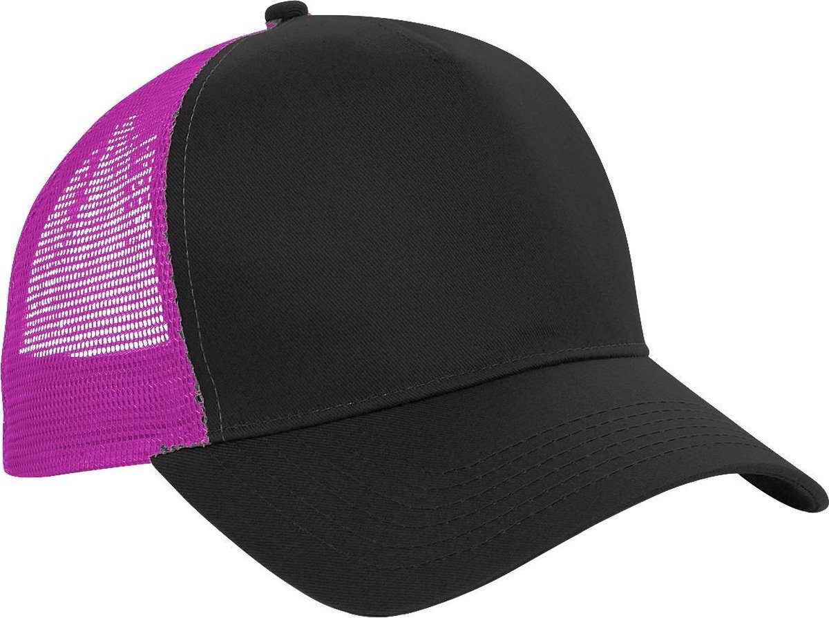 Beechfield Heren Half Mesh Trucker Cap / Hoofddeksel (2 stuks) (Zwart / Fuchsia)