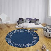 Rond kinderkamer vloerkleed Alfabet - blauw/crème 160 cm rond