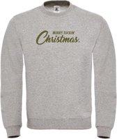 Kerst sweater grijs L - Merry fuckin' Christmas - olijfgroen - soBAD. | Kersttrui soBAD. | kerstsweaters volwassenen | kerst hoodie volwassenen | Kerst outfit | Foute kerst truien