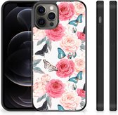 Telefoontas Geschikt voor iPhone 12 Pro Max Smartphone Hoesje met Zwarte rand Butterfly Roses