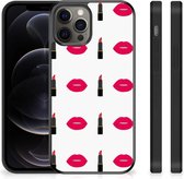 Silicone Hoesje Geschikt voor iPhone 12 Pro Max Telefoon Hoesje met Zwarte rand Lipstick Kiss