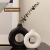 White + Black Donut Ceramic Vase, Set of 2 for Modern Home Decor, Round Matte Pampas Grass Vases, Neutral Boho Scandinavian Minimalism Style, Flower Vases (Large Black + Small White)