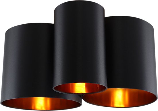 Olucia Franck - Moderne Plafondlamp - 3L - Aluminium/Stof - Zwart;Goud - Rond - 54 cm
