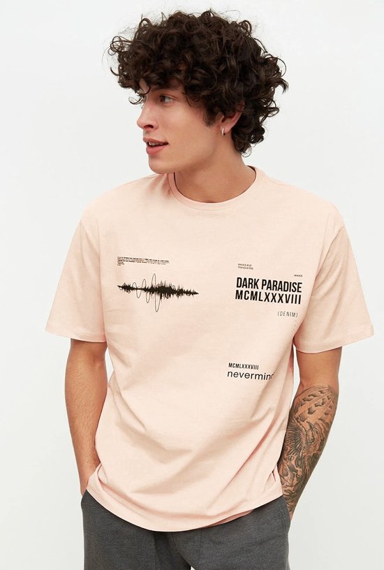 Trendyol TMNSS20TS1097 Volwassenen Mannen T-shirt Single pack - Poeder - L