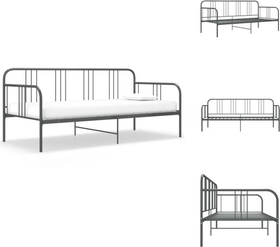 vidaXL Bedbank - grijs - gepoedercoat metaal - 206 x 95 x 88 cm - geschikt voor matras van 200 x 90 cm - inclusief zijplank - montage vereist - Bed