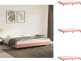vidaXL Bedframe Fluweel - Roze - 203x203x25cm - Ondersteunende poten - Multiplex lattenbodem - Bed