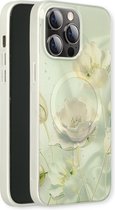 Casemania Hoesje Geschikt voor Apple iPhone 15 Pro Groen - Siliconen Marmer Back Cover - Geschikt voor MagSafe