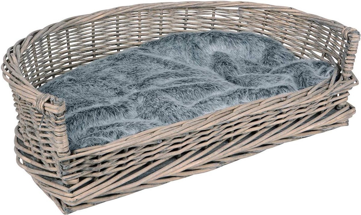 Hondenmand van wilgentenen met uitneembaar kussen S - Grijs (61 x 44,5 x 15,5 cm)