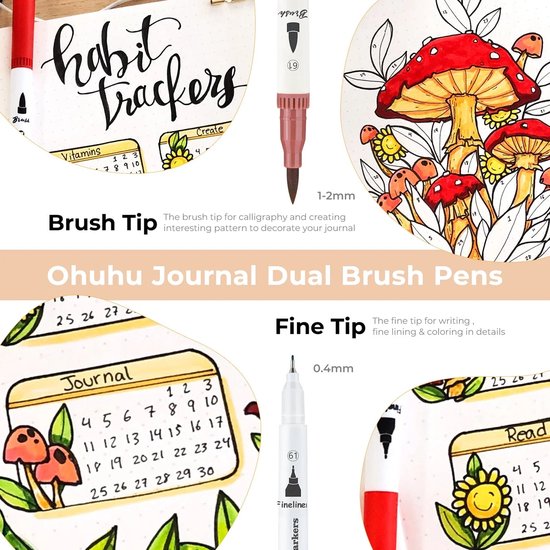 Ohuhu - Marqueurs Brush Dual Tip - lot de 120 + pochette