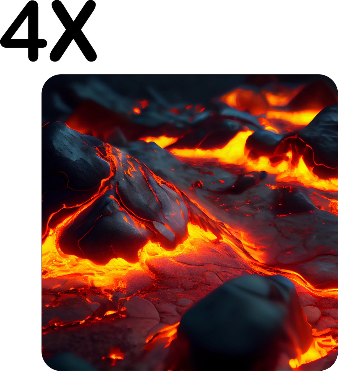 BWK Flexibele Placemat - Lava en Magma - Set van 4 Placemats - 40x40 cm - PVC Doek - Afneembaar
