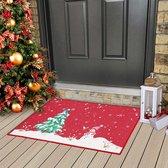 Deurmat voor binnen en buiten met kerstprint patroon, decoratieve vloermat, badmat, deurmat met antislip rubberen achterkant, rood, 50x80cm.