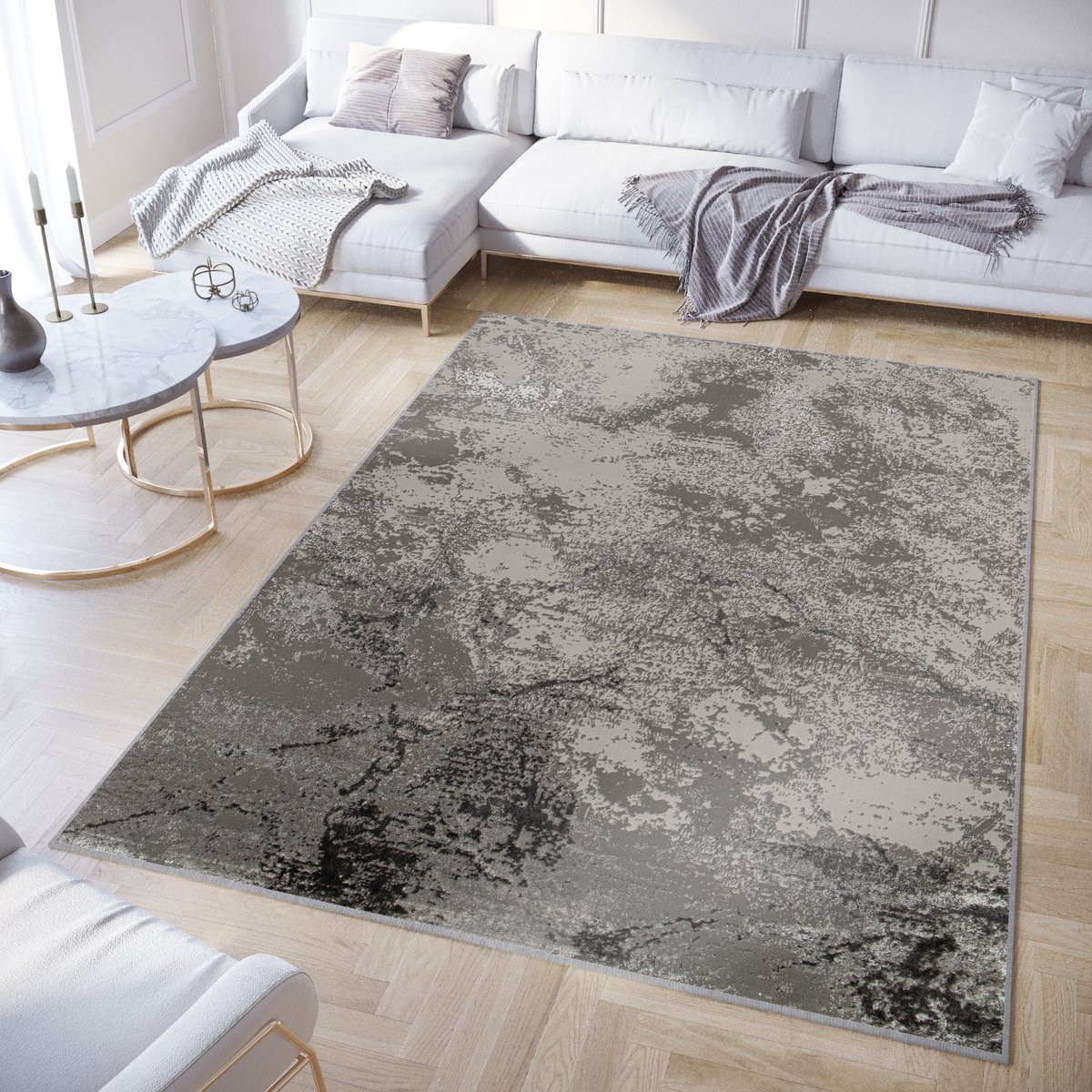 Tapiso Crystal Vloerkleed Grijs Donkergrijs Modern Laagpolig Kleed Tapijt Maat- 140x200