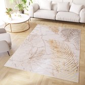 Tapiso Tapis Crystal Beige Or Crème Feuilles Tapis Moderne Taille - 160x220