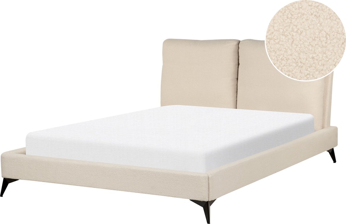 Beliani MELLE - Tweepersoonsbed - Lichtbeige - 140 x 200 cm - Bouclé