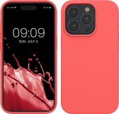 kwmobile telefoonhoesje geschikt voor iPhone 15 Pro - Hoesje met siliconen coating - Smartphone case in neon koraal