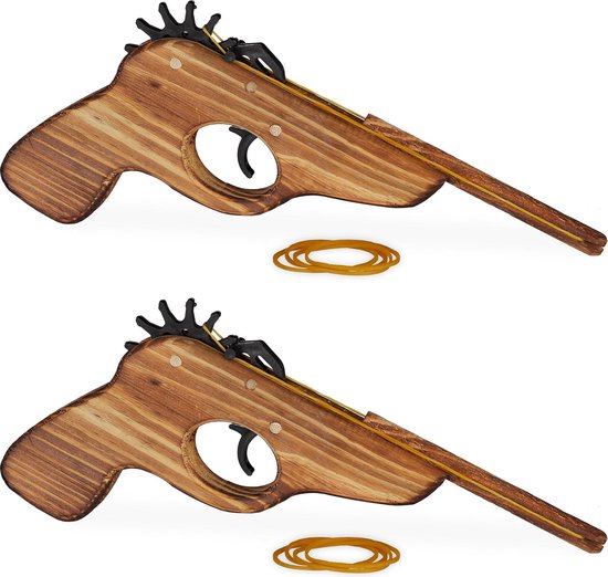 relaxdays 2 x pistolet élastique - pistolet - pistolet en bois