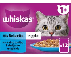 1x Whiskas 1+ - Kattenvoer natvoer - Vis - Selectie in gelei - maaltijdzakjes 12 x 85 g