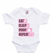 Bellatio Decorations Baby rompertje - eat sleep poop repeat - roze - kraam cadeau 68