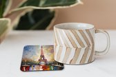 Onderzetters voor glazen - Eiffeltoren - Schilderij - Olieverf - Parijs - 10x10 cm - Glasonderzetters - 6 stuks
