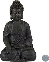 Relaxdays boeddha beeld - 30 cm hoog - tuindecoratie - tuinbeeld - Boeddhabeeld - zittend - donkergrijs