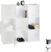 relaxdays vakkenkast kunststof - 9 vakken - kubuskast met deuren - DIY - 110 x 110 x 37 cm wit