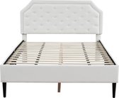 Merax Tweepersoonsbed 140x200 - Bed voor 2 Personen - PU Gestoffeerd - Verstelbaar Hoofdbord - Wit