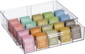 compacte sorteerdoos voor thee, koffie en kruiden – veelzijdige kunststof sorteerbox – praktische theedoos met 20 vakken – transparant