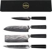 Sumisu Knives - Japanse messenset 4-delig - Black collection - 100% damascus staal - Hobbykok messenset - Geleverd in luxe geschenkdoos