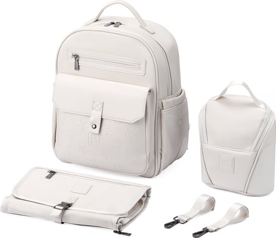 Brisby Venezia Slijtvaste Luiertas - Verzorgingstas - incl. Verschoonmatje - Koeltas - Buggy & Kinderwagen Haken - PU Leer - Creme