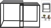 In & Out Deco Bijzettafel - Salontafel - set van 2- Zwart Metaal - Hout Zwart - Hoog 34 en 37 cm