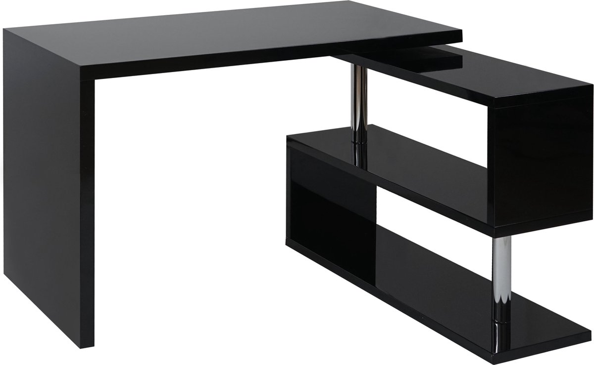 Design hoekbureau MCW-A68, bureau, hoogglans draaibaar 120x60cm ~ zwart