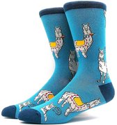 Sokken met Lama's - blauw met leuke print - maat 38-43 - Fun socks/Grappig sokken voor dames/heren - Alpaca/Peru