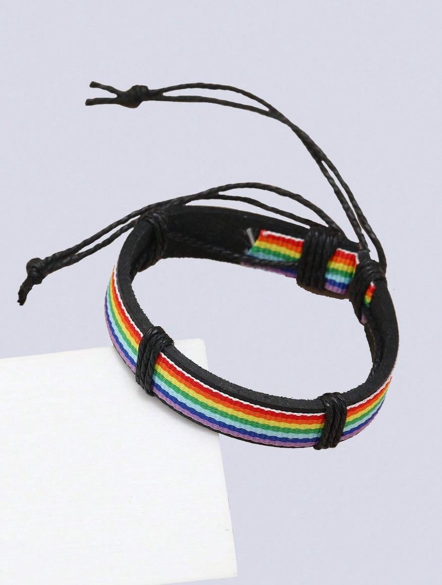 Geweven herenarmband regenboog