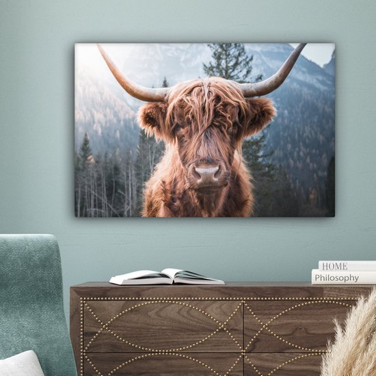 Peinture sur toile - Highlander écossais - Vache - Animaux - Berg - Peintures sur toile - Décoration murale - Tableau sur toile - 150x100 cm
