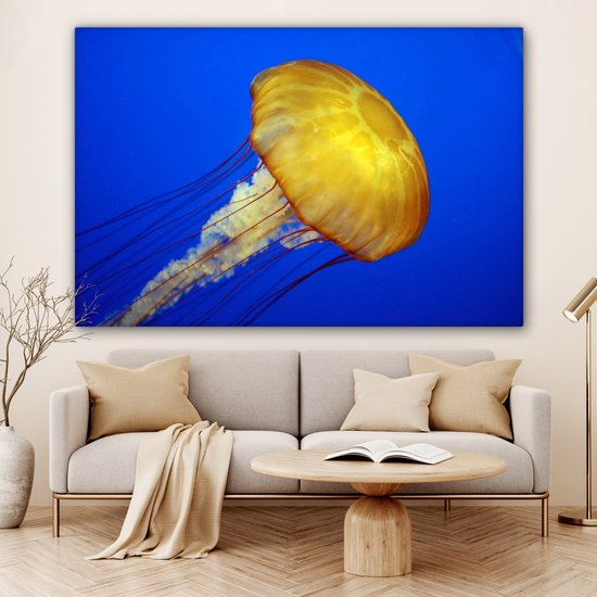 Peintures sur toile - Une grande méduse jaune - 180x120 cm - Décoration murale XXL /