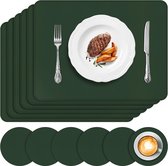 Sets de Napperons et dessous de verre, sets de table en cuir PU, antidérapants, lavables, résistants à la chaleur, pour la maison, le restaurant (vert)