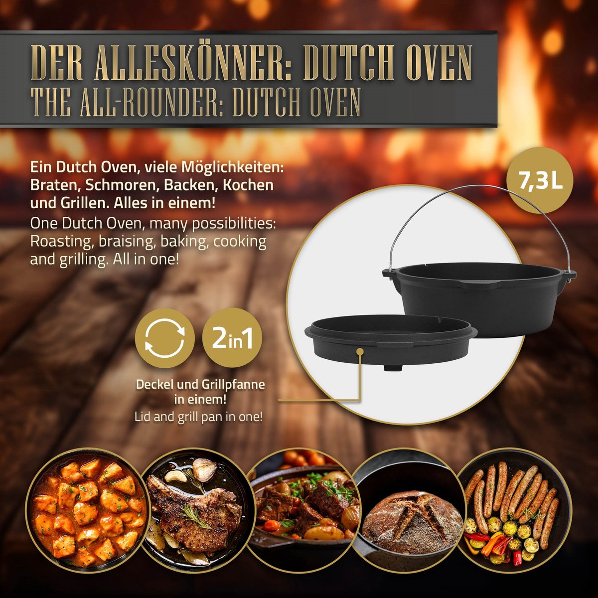 BBQ BOSS Gietijzeren Braadpan - Dutch Oven - - altijd iets te bieden