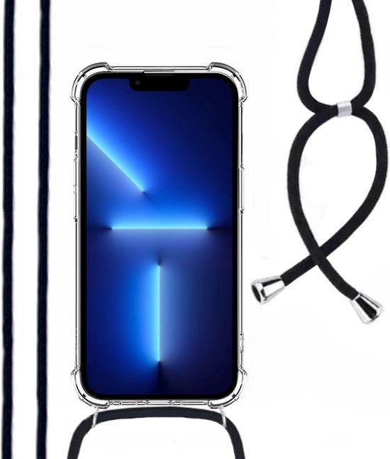 Vauki telefoonband hoes voor iPhone 13 Mini met band, telefoonhoes met koord, zacht siliconen TPU stootvast bumper met ketting om om te hangen voor