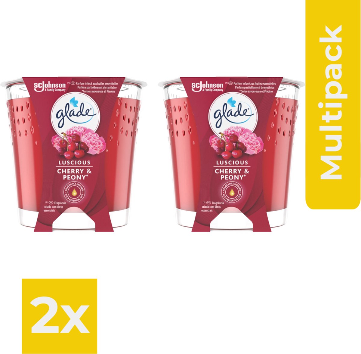 Glade Geurkaars Cherry & Peony 129 gr Kaarsen Voordeelverpakking 2 stuks