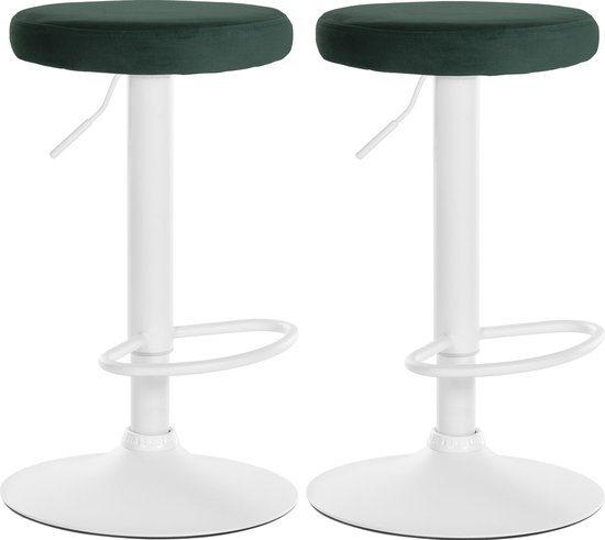 CLP Ponte Set van 2 barkrukken - Verstelbaar - Velvet - Fluweel - Metaal mat wit groen