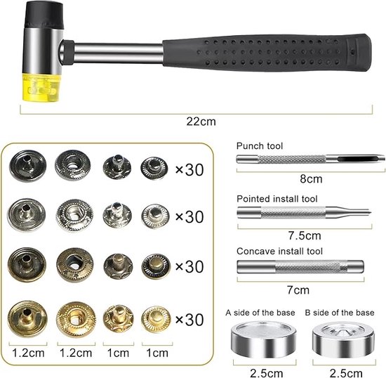 120 Set Drukknopen Kit Metalen Drukknopen Knoppen Drukknoppen Met 120-set-drukknopen-kit-metalen-drukknopen-knoppen-drukknoppen-met
