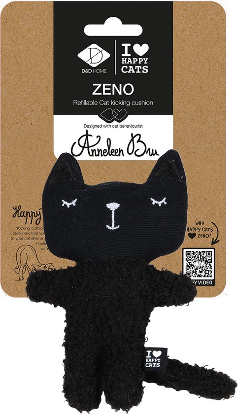 I Love Happy Cats - Anneleen Bru - Zeno - Navulbaar Katvormig Trapkussen 12x4x18cm Zwart - 174096