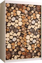 Zweefdeurkast Kledingkast met 2 schuifdeuren Garderobekast slaapkamerkast Kledingstang met planken (LxHxP): 120x200x62 cm - DEMETER I (Wit met houtstapelpatroon, 120)