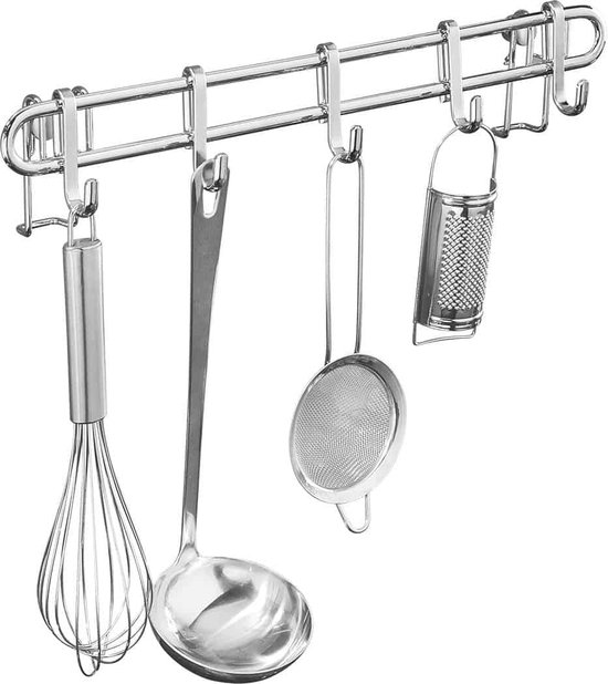 Set de 5 ustensiles de cuisine manche en métal chromé et