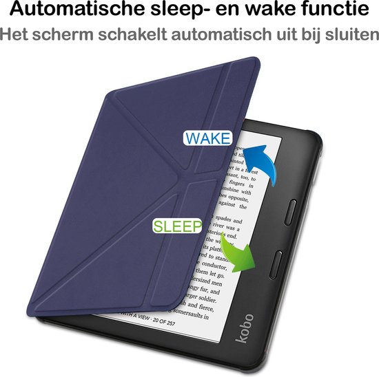 Hoesje Geschikt voor Kobo Libra 2 Hoesje Luxe Bescherm Case Trifold Met Screenprotector - Hoes Geschikt voor Kobo Libra 2 Hoes Book Cover - Donkerblauw van Hoesje  — afbeelding 4