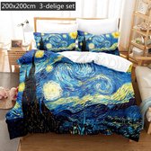 Housse de couette peinture mondialement connue "La nuit étoilée" - 200x200 CM - 2 taies d'oreiller 50x75